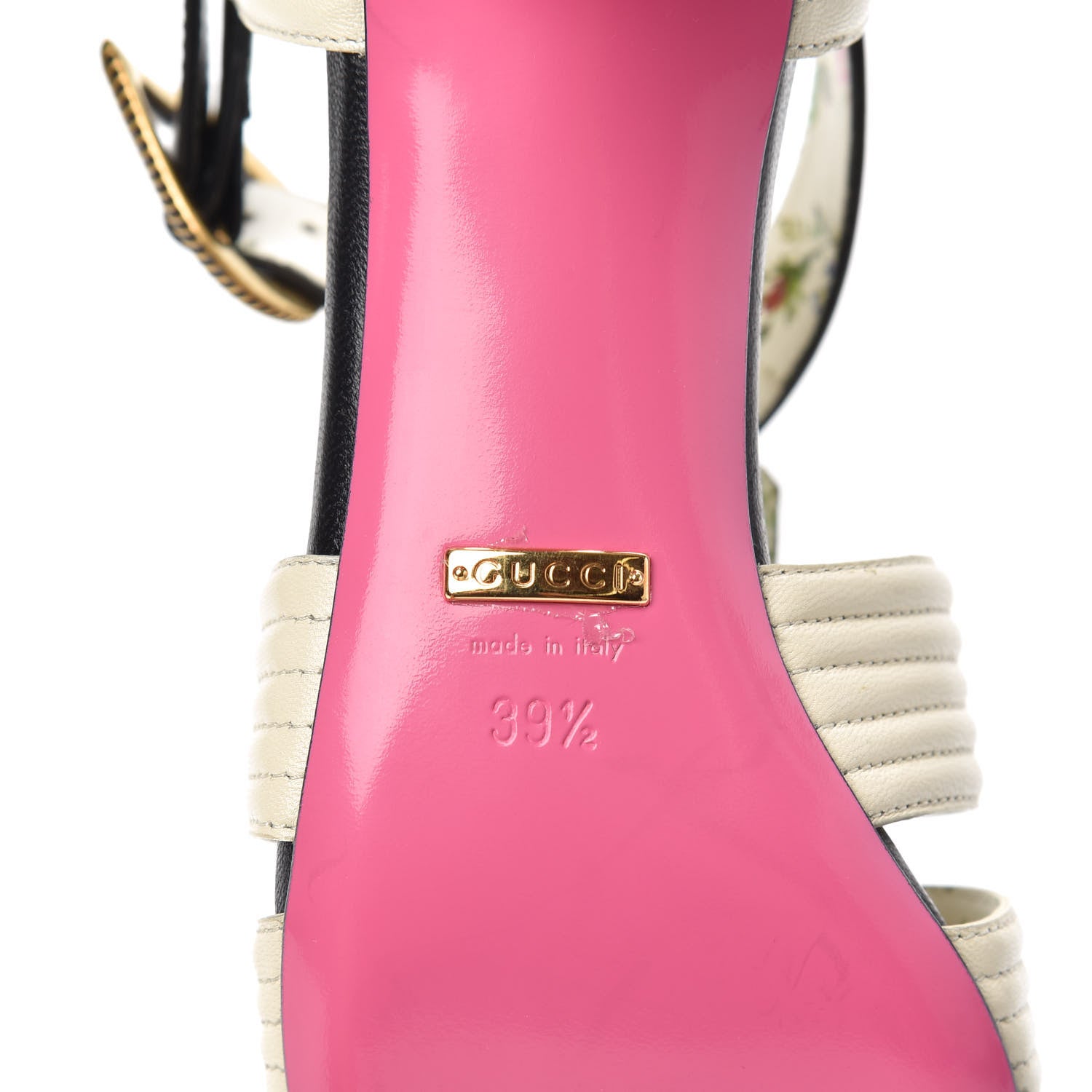 Gucci Malaga Kid T-Strap Mid Heel Sandals 39.5 Black White 6 of 7