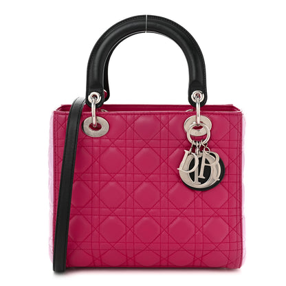 Christian Dior Lambskin Cannage Medium Tri-Color Lady Dior Fuchsia Anemone Black 1 of 10