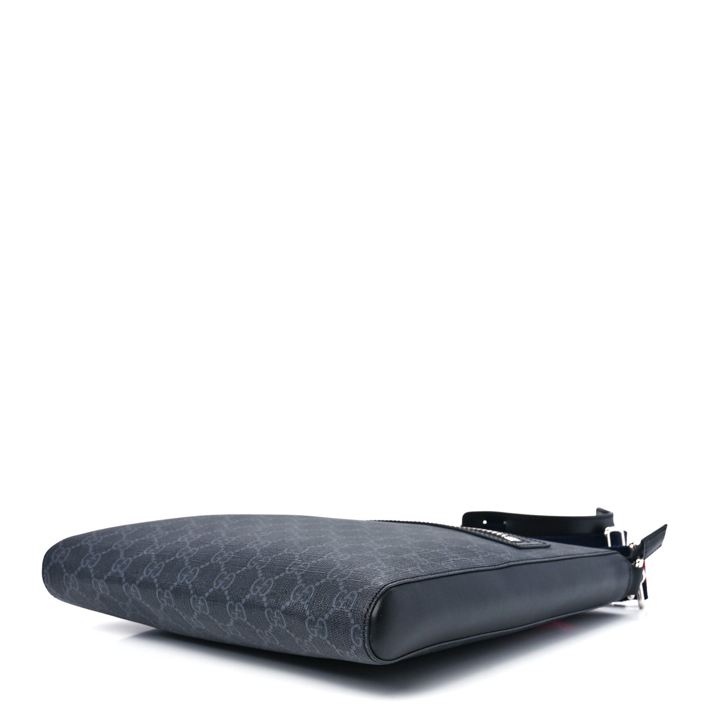 GG Supreme Monogram Appia Calfskin Web Flat Messenger Bag Black Grey