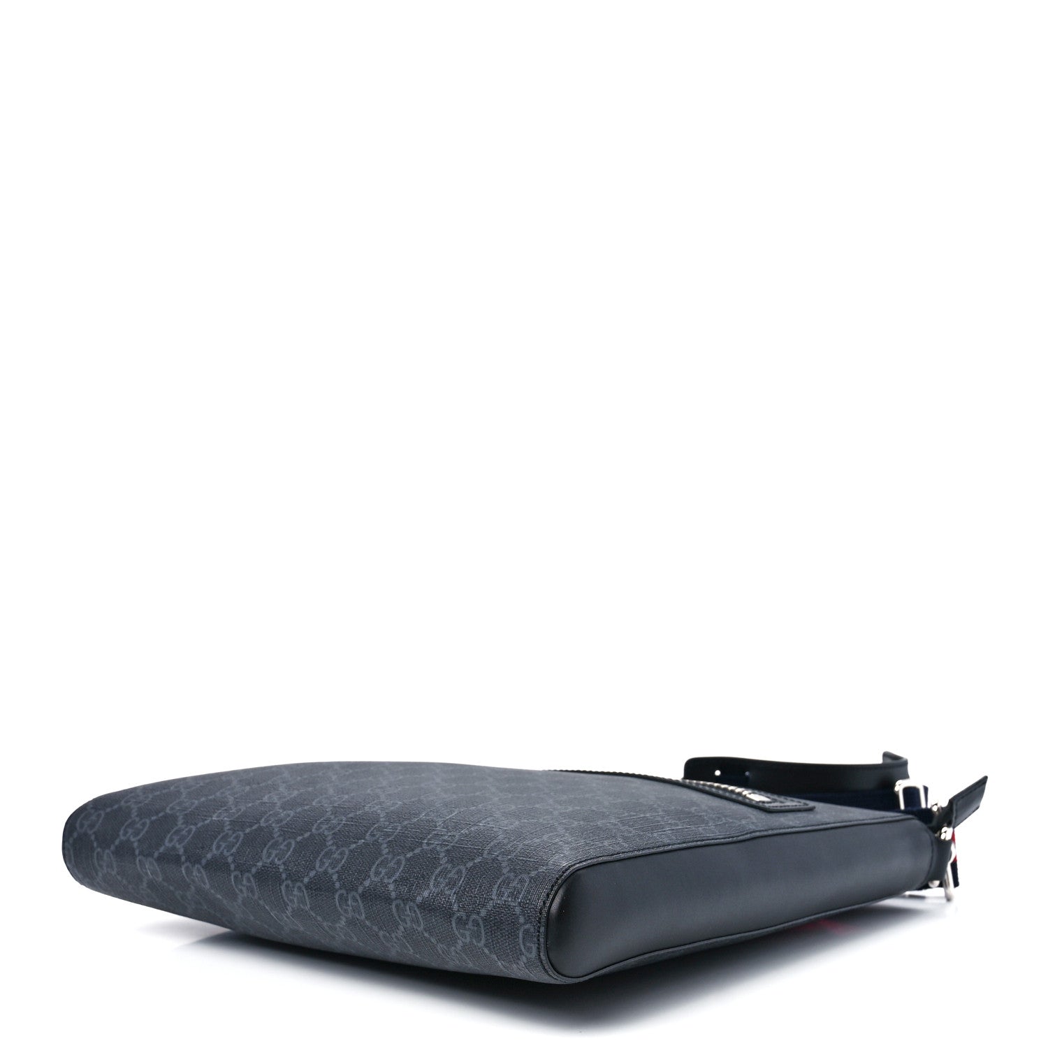 Gucci GG Supreme Monogram Appia Calfskin Web Flat Messenger Bag Black Grey 10 of 12