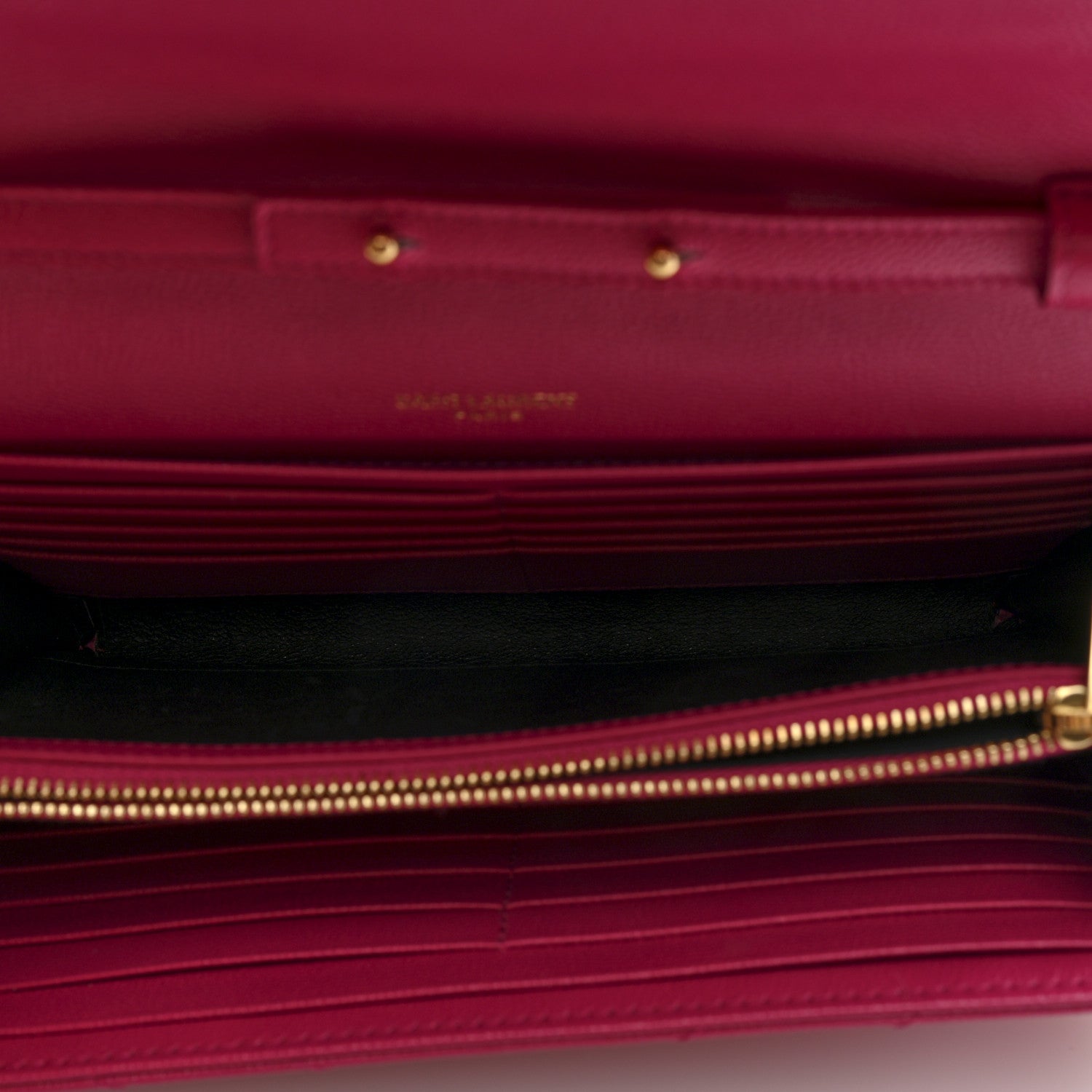 Saint Laurent Grain De Poudre Matelasse Chevron Monogram Chain Wallet Hot Pink 5 of 10
