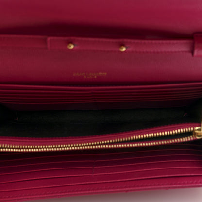 Saint Laurent Grain De Poudre Matelasse Chevron Monogram Chain Wallet Hot Pink 5 of 10