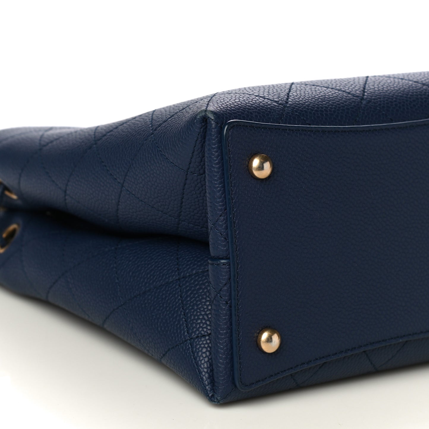 Grained Calfskin Stitched Small Drawstring Bag Navy