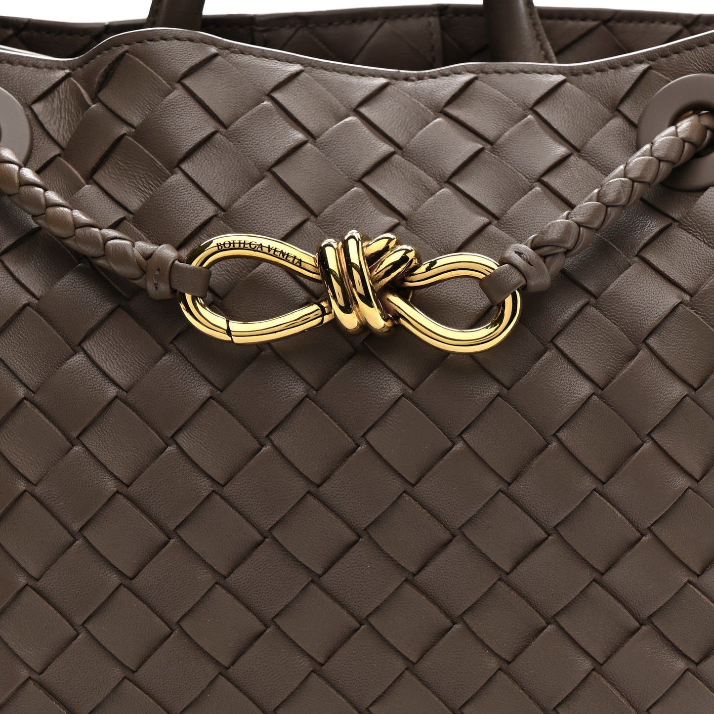 Nappa Intrecciato Small Andiamo Shoulder Bag Taupe Grey