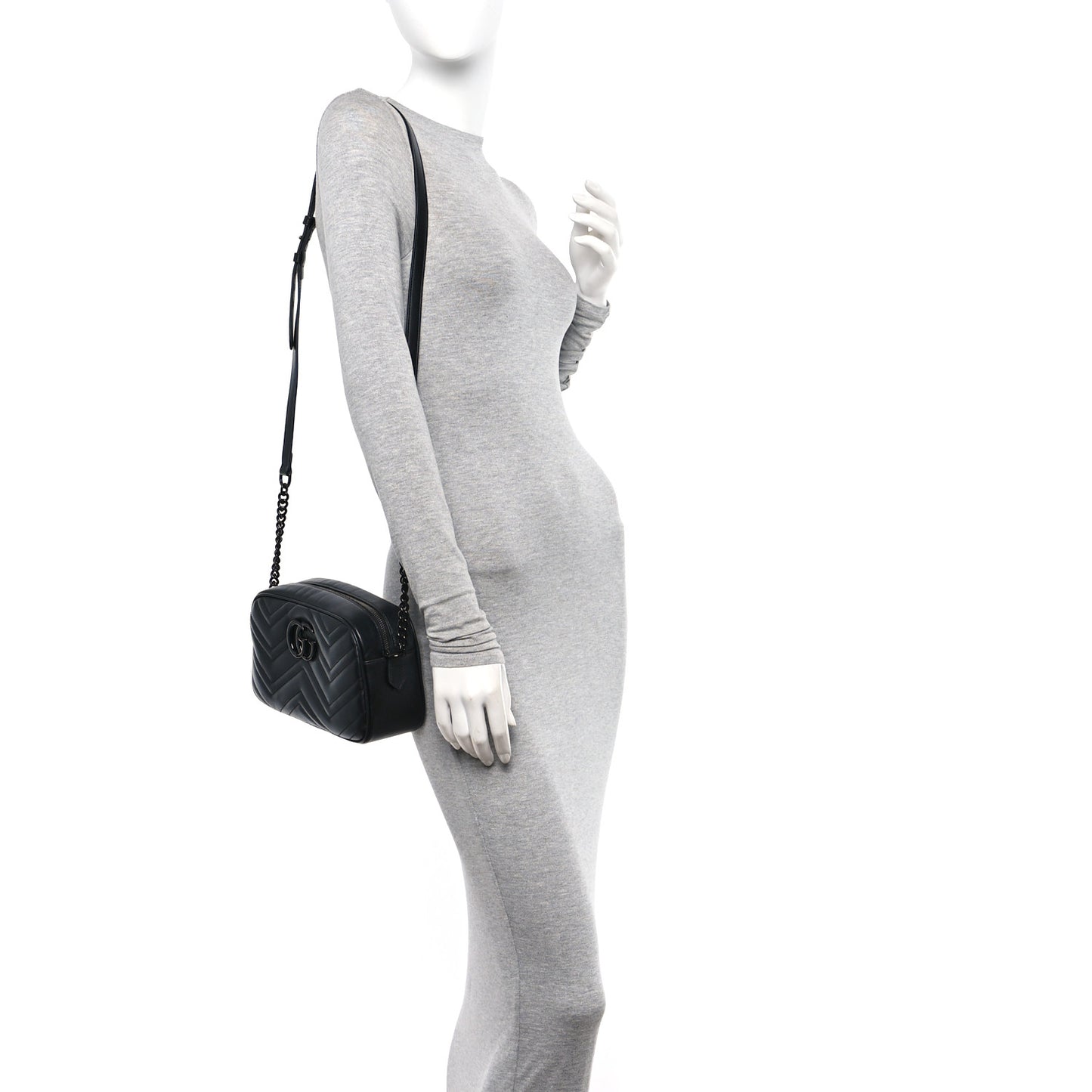 Calfskin Matelasse Monochrome Small GG Marmont Chain Shoulder Bag Black