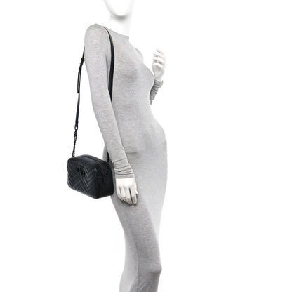 Gucci Calfskin Matelasse Monochrome Small GG Marmont Chain Shoulder Bag Black 2 of 11