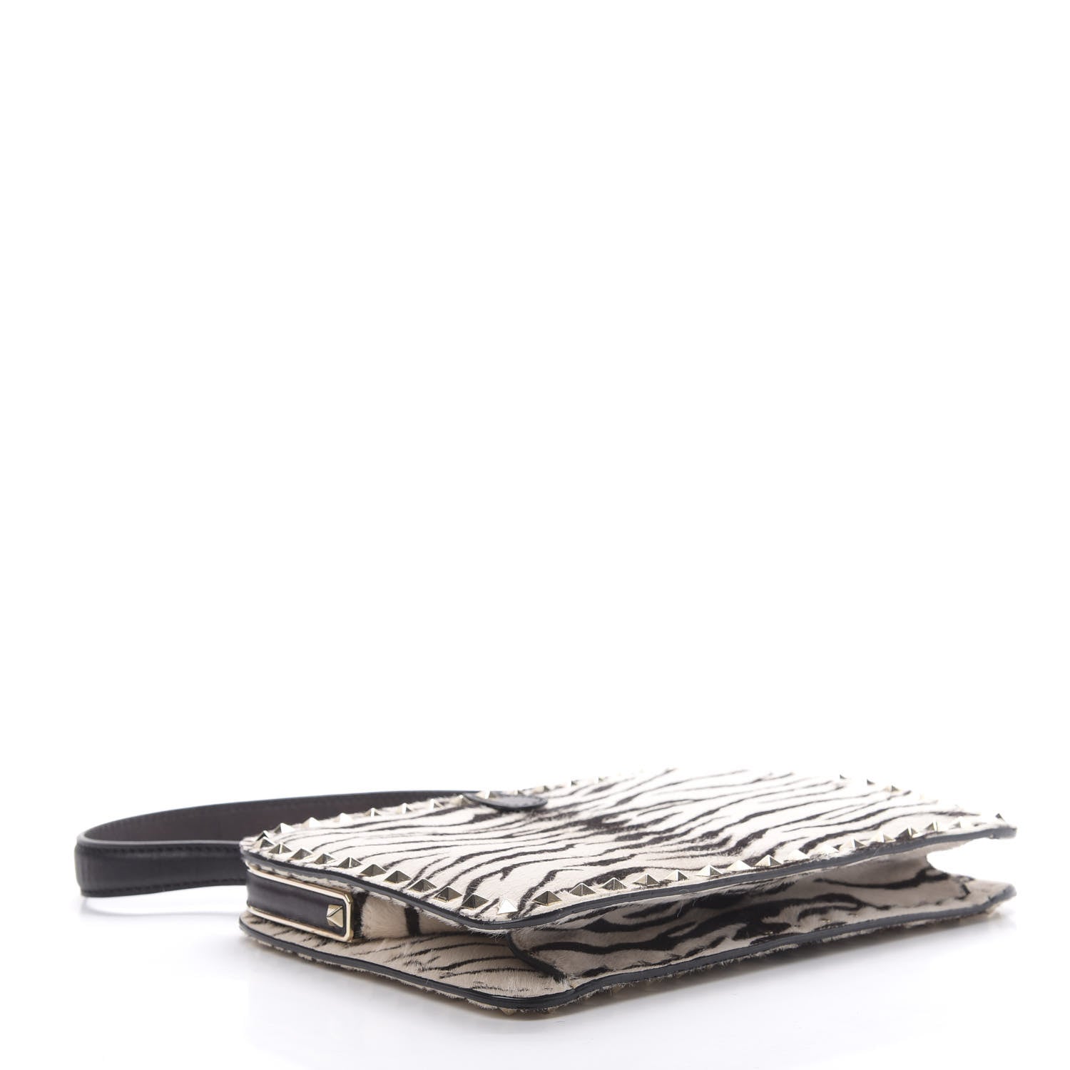 Valentino Garavani Pony Hair Zebra Rockstud Frame Bag Black Ivory 4 of 13