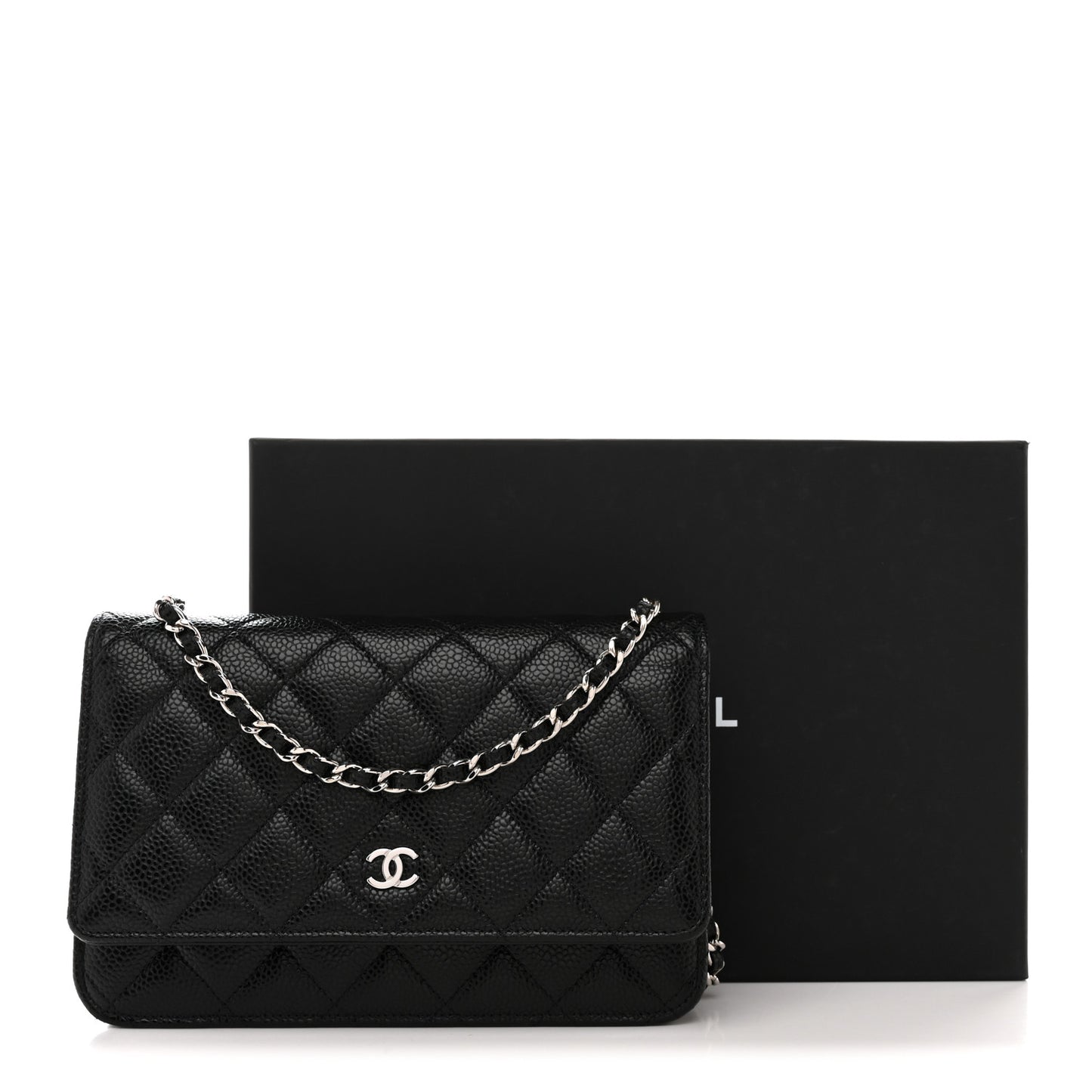 Caviar Quilted Wallet on Chain WOC Black