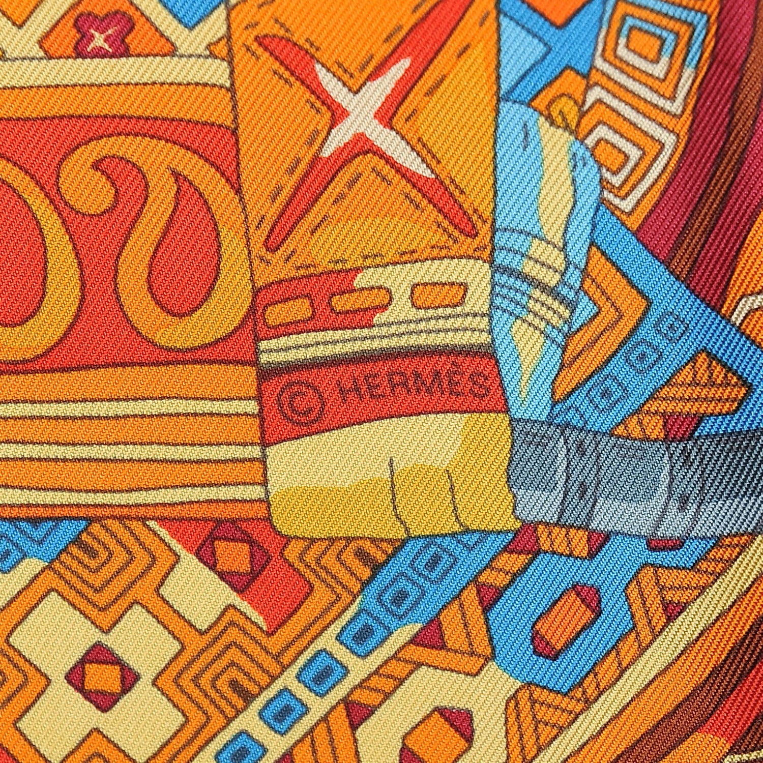 Hermes Silk Voyage En Etoffes Scarf 90 Orange Violet Jaune 5 of 7