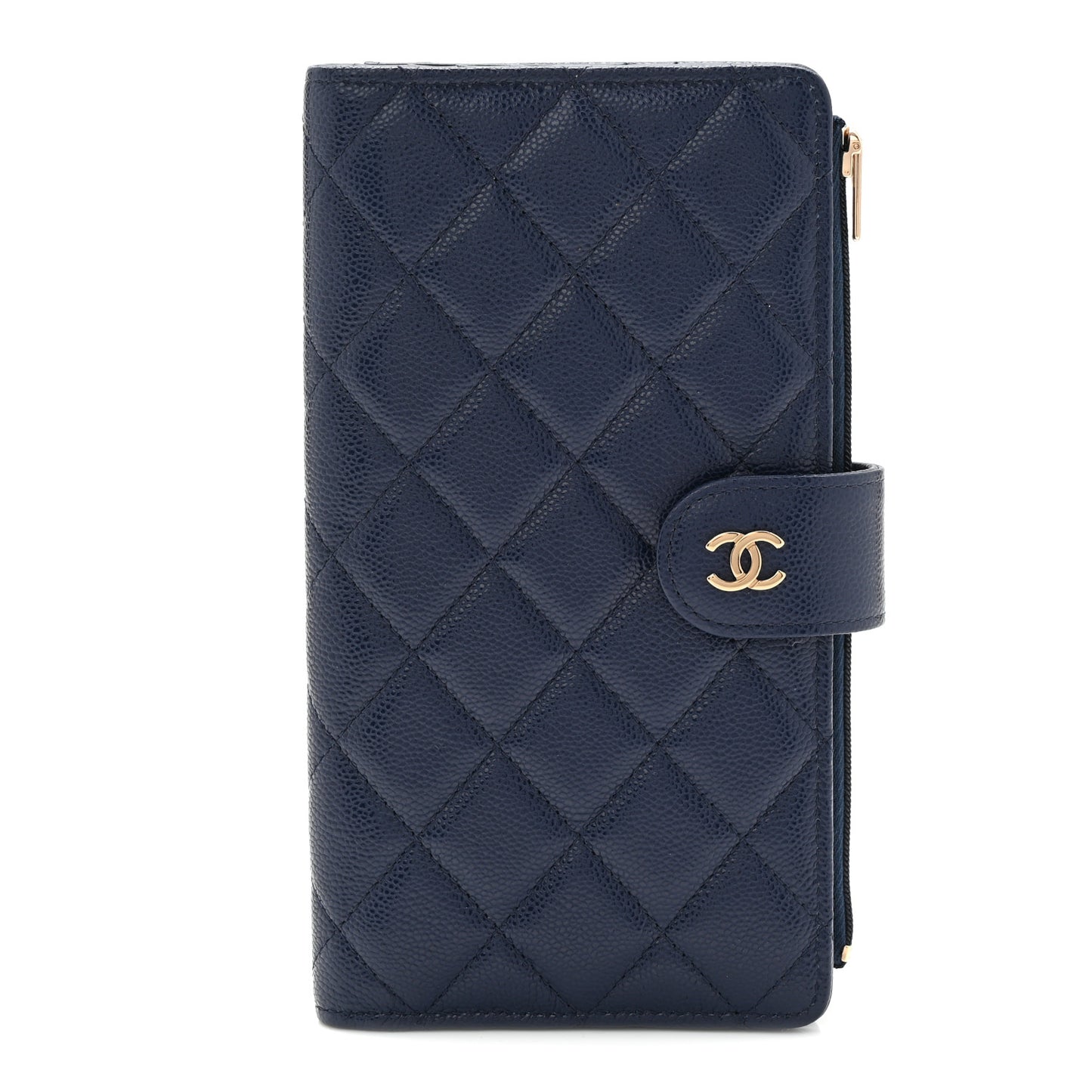 Shiny Caviar Quilted Vertical Long Zip French Wallet Wallet Navy
