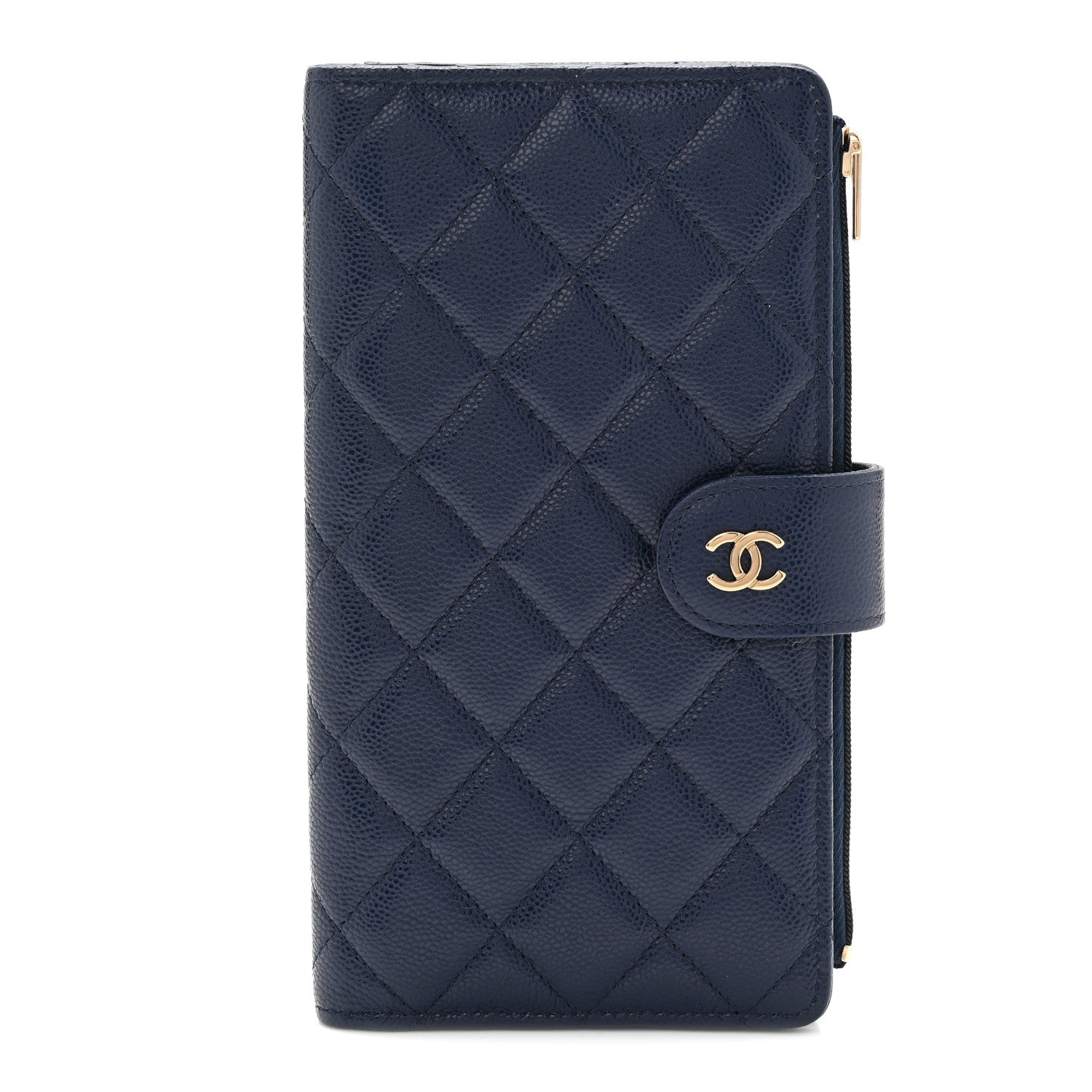 Chanel Shiny Caviar Quilted Vertical Long Zip French Wallet Wallet Navy 1 of 8