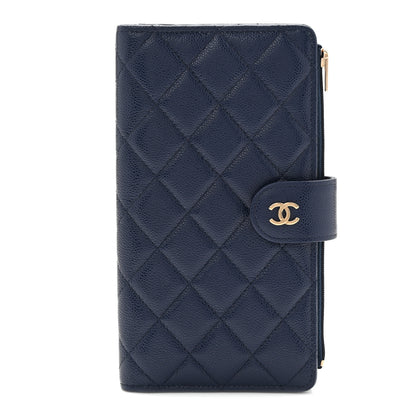 Chanel Shiny Caviar Quilted Vertical Long Zip French Wallet Wallet Navy 1 of 8