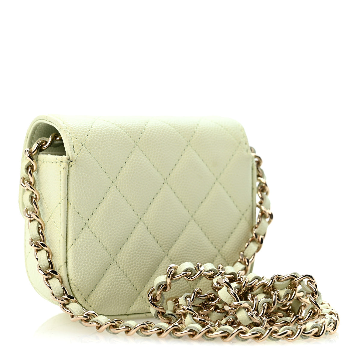 Caviar Quilted Mini Clutch With Chain Green