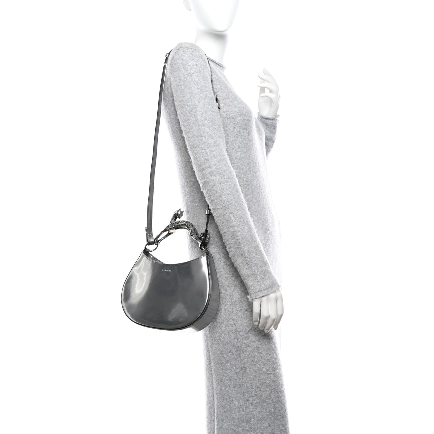 Metallic Calfskin Cat Hobo Silver