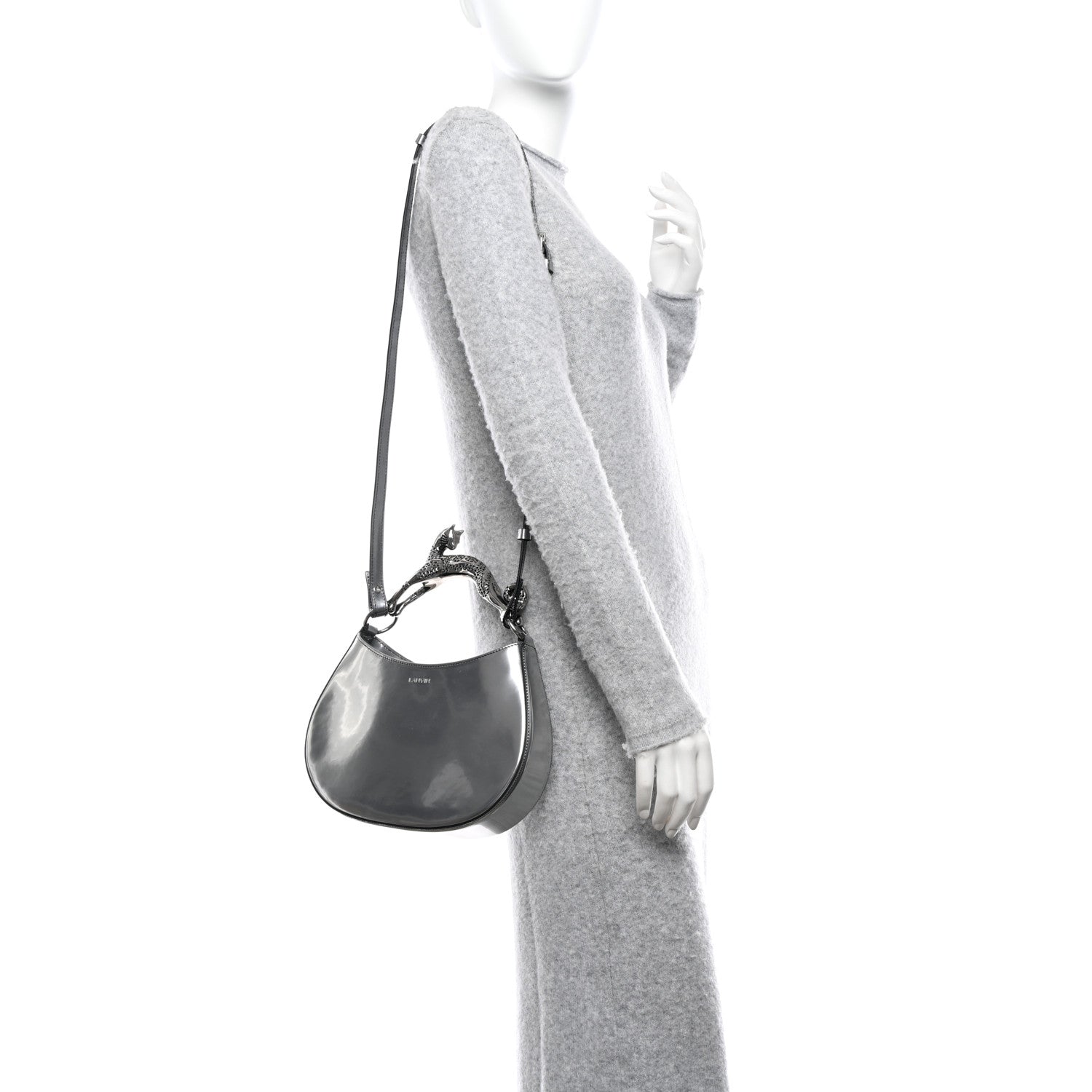 Lanvin Metallic Calfskin Cat Hobo Silver 2 of 10