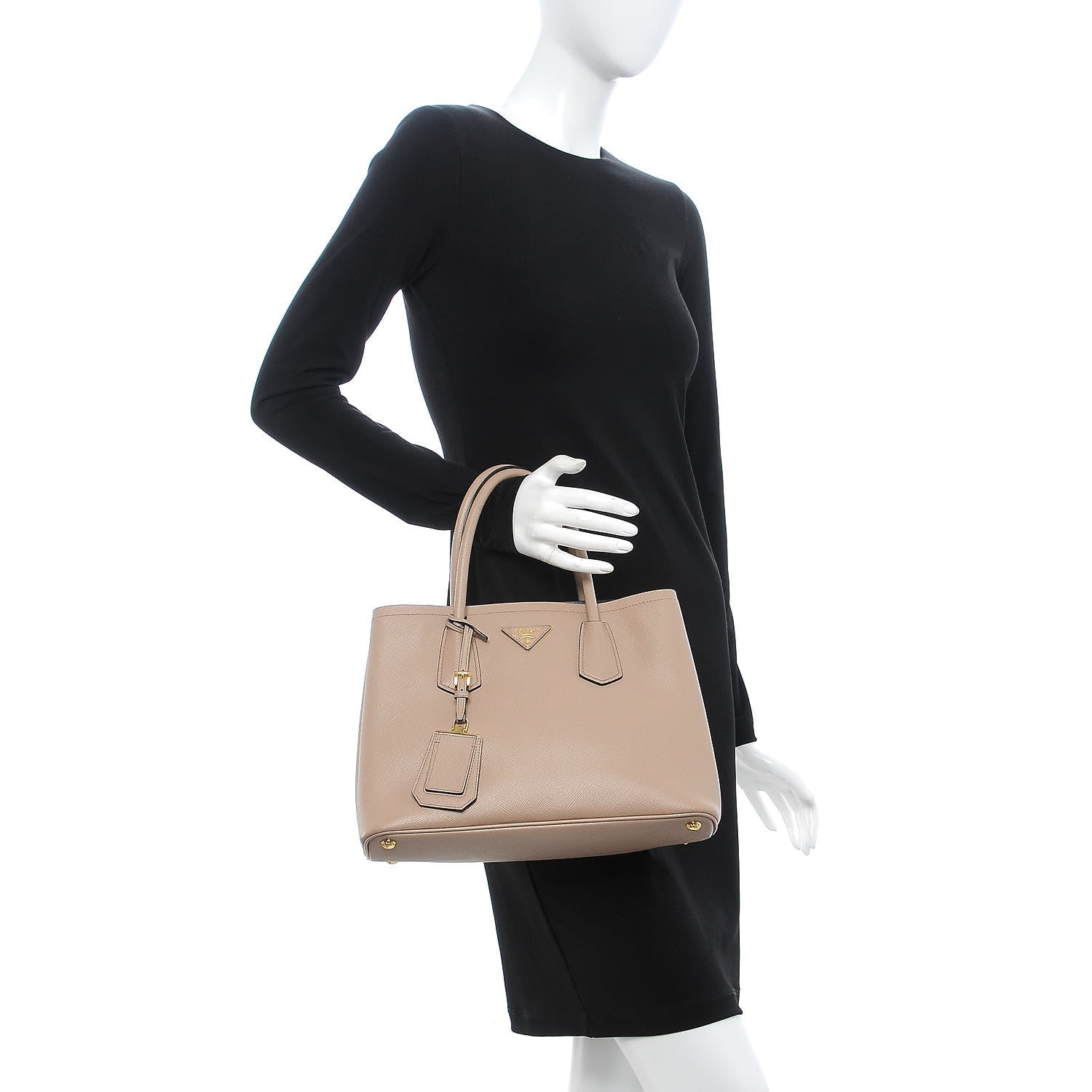 Prada Saffiano Cuir Small Double Bag Cammeo Nero Black 2 of 8