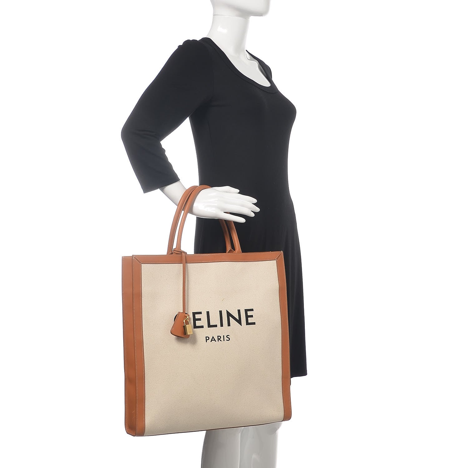 Celine Canvas Calfskin Vertical Cabas Natural Tan 2 of 12