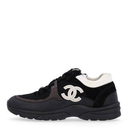 Chanel Mesh Suede Grained Calfskin Womens CC Sneakers 36 Black White 1 of 11