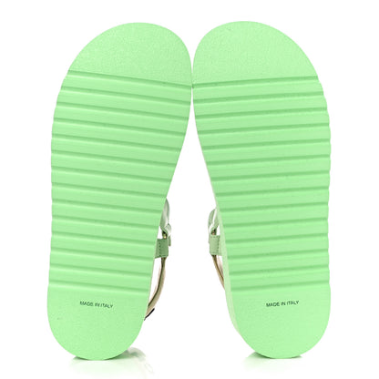 Chanel Lambskin Logo Platform Sandals 39 Turquoise Green Gold 5 of 10