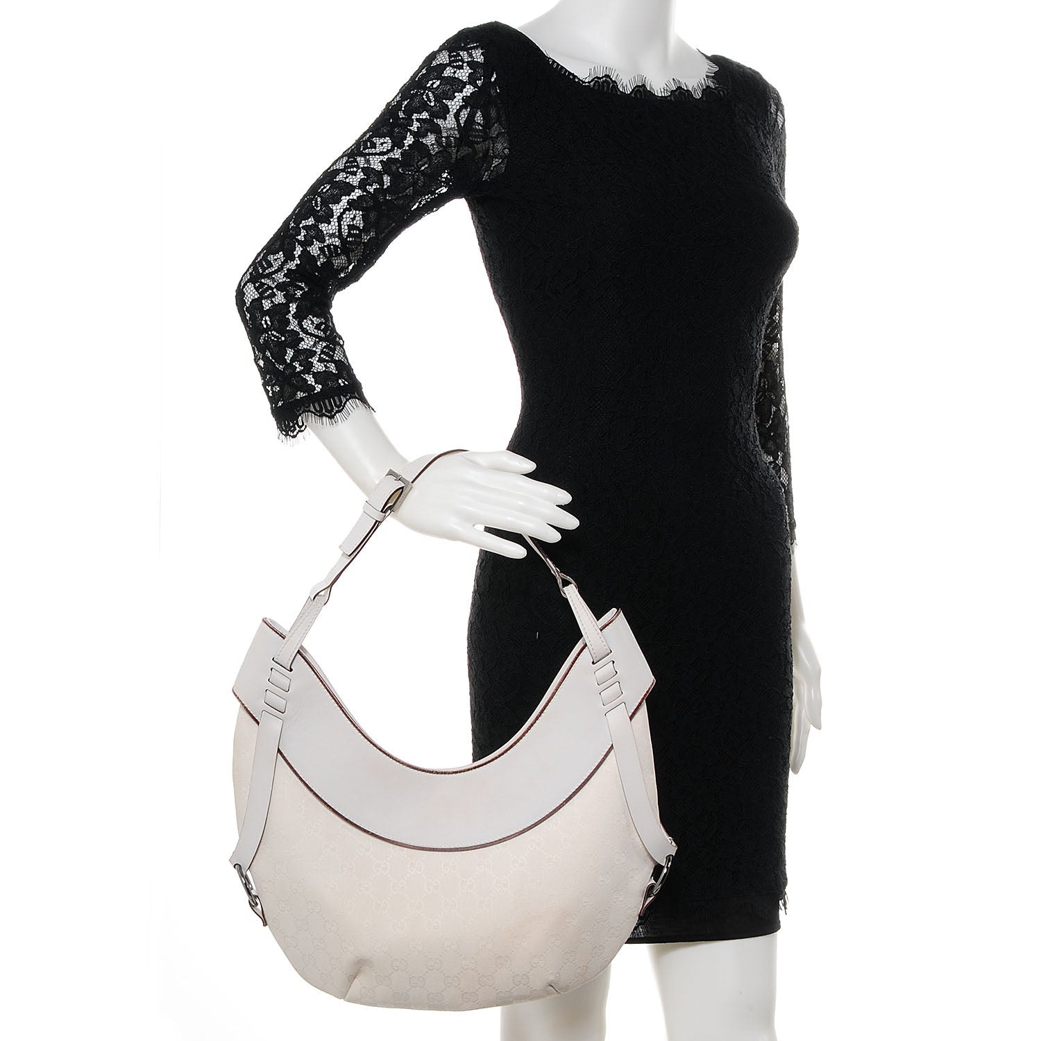Gucci Monogram Half Moon Hobo White 2 of 7