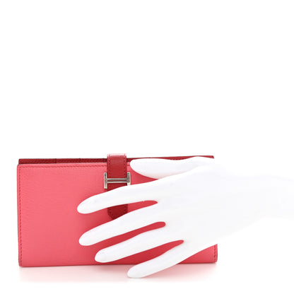 Hermes Chèvre Mysore Bi-Color Bearn Gusset Wallet Rose Lipstick Rouge Casaque 2 of 7