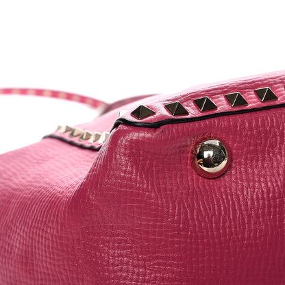 Valentino Garavani Textured Calfskin Medium Rockstud Tote Pop Fuxia 12 of 13