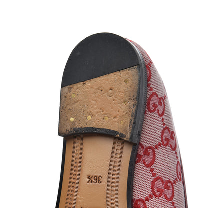 Gucci Canvas GG Monogram Horsebit Womens Jordaan Loafers 36.5 Gardenia Hibiscus Red 12 of 15