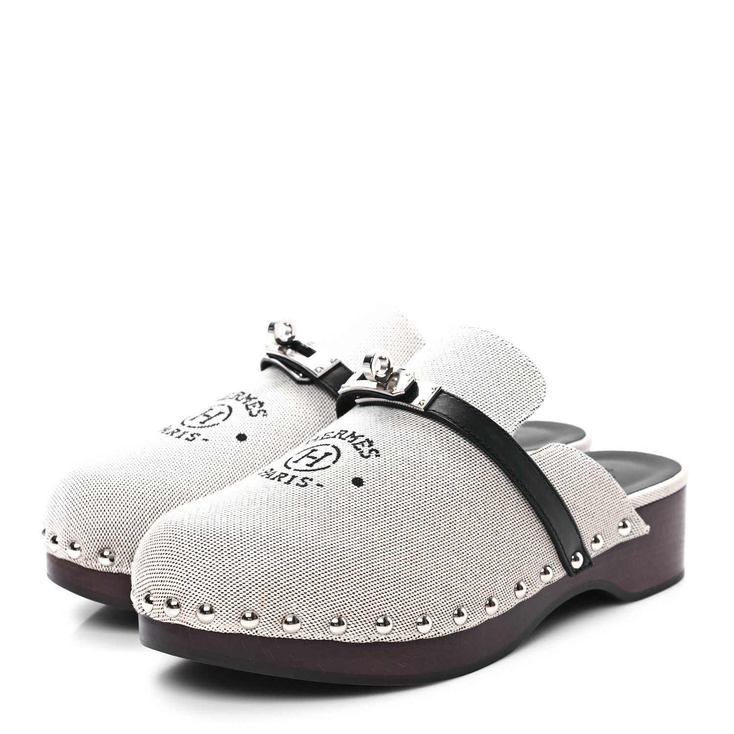 Hermes H Canvas Calfskin Carlotta Mules 37 Prunoir Black 5 of 9