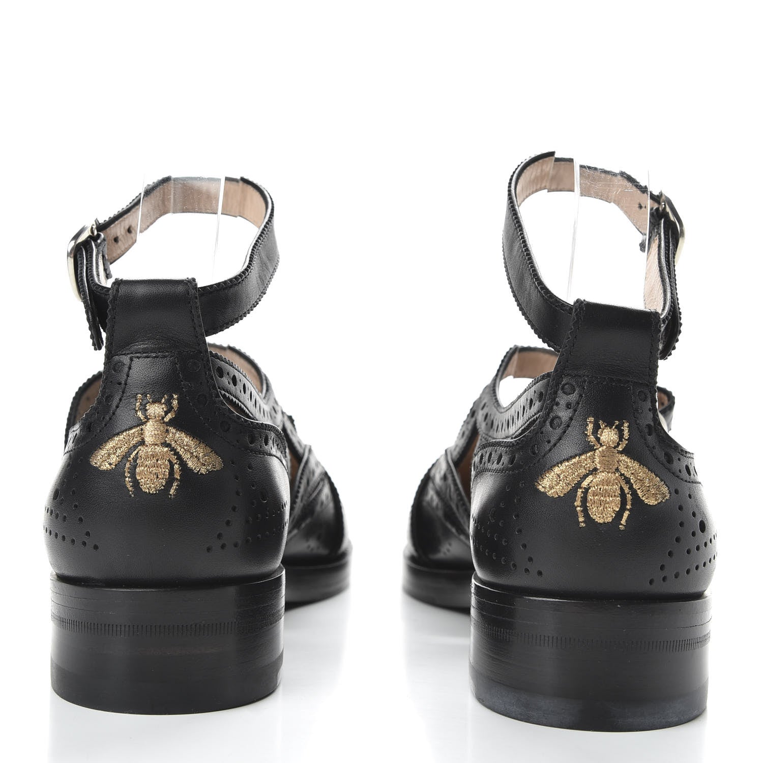 Gucci Calfskin Bee Embroidered Womens Queercore Brogue Wingtip Monk Strap Loafers 38 Black 6 of 9