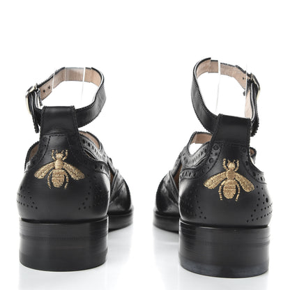 Gucci Calfskin Bee Embroidered Womens Queercore Brogue Wingtip Monk Strap Loafers 38 Black 6 of 9