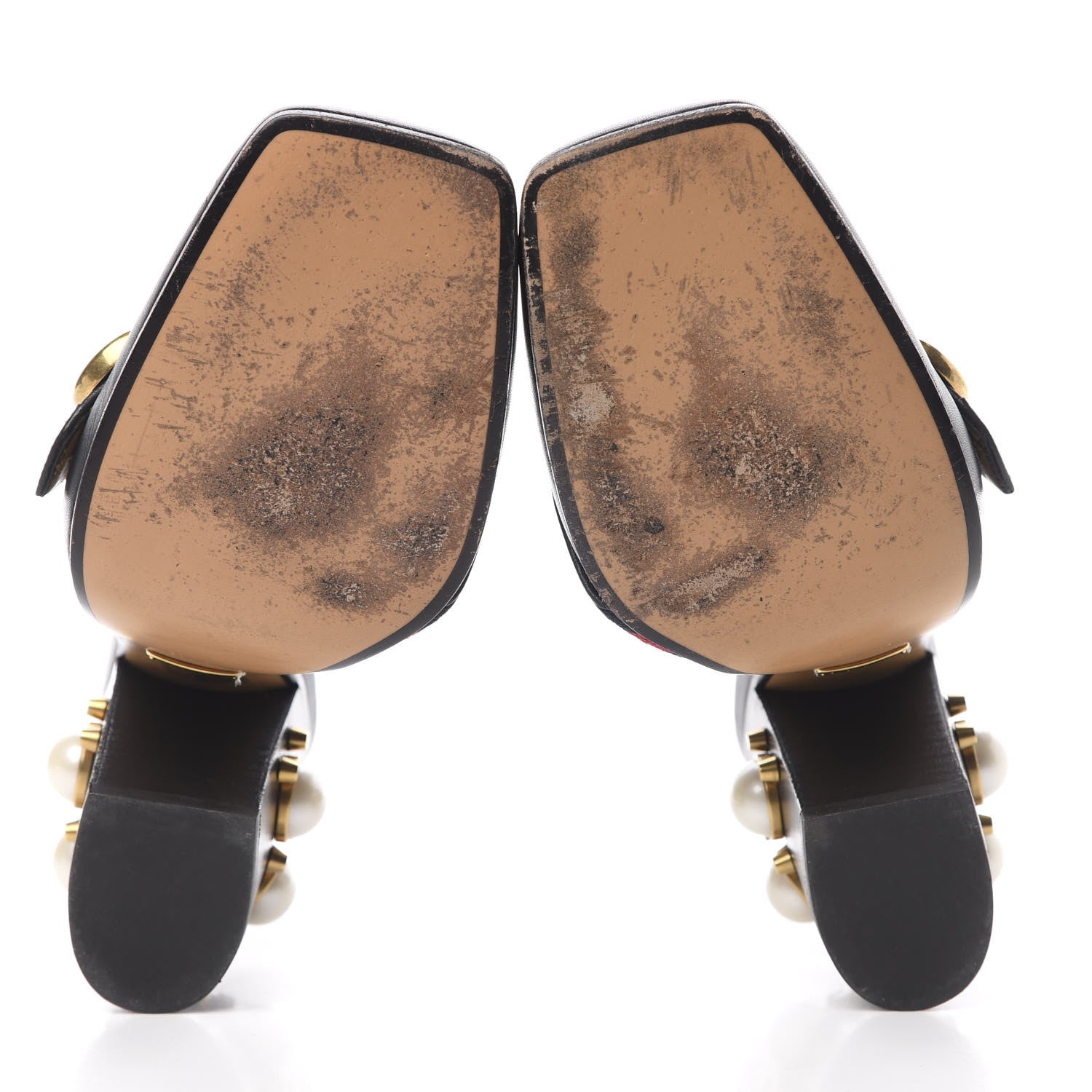 Gucci Malaga Kid Web Pearl Embellished Peyton High Heel Mules 37.5 Black 6 of 12