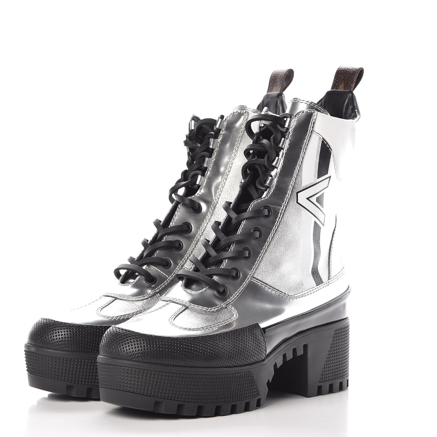Patent Calfskin Spaceship Laureate Platform Desert Boots 36 Silver