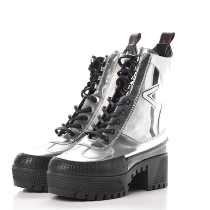 Louis Vuitton Patent Calfskin Spaceship Laureate Platform Desert Boots 36 Silver 3 of 11