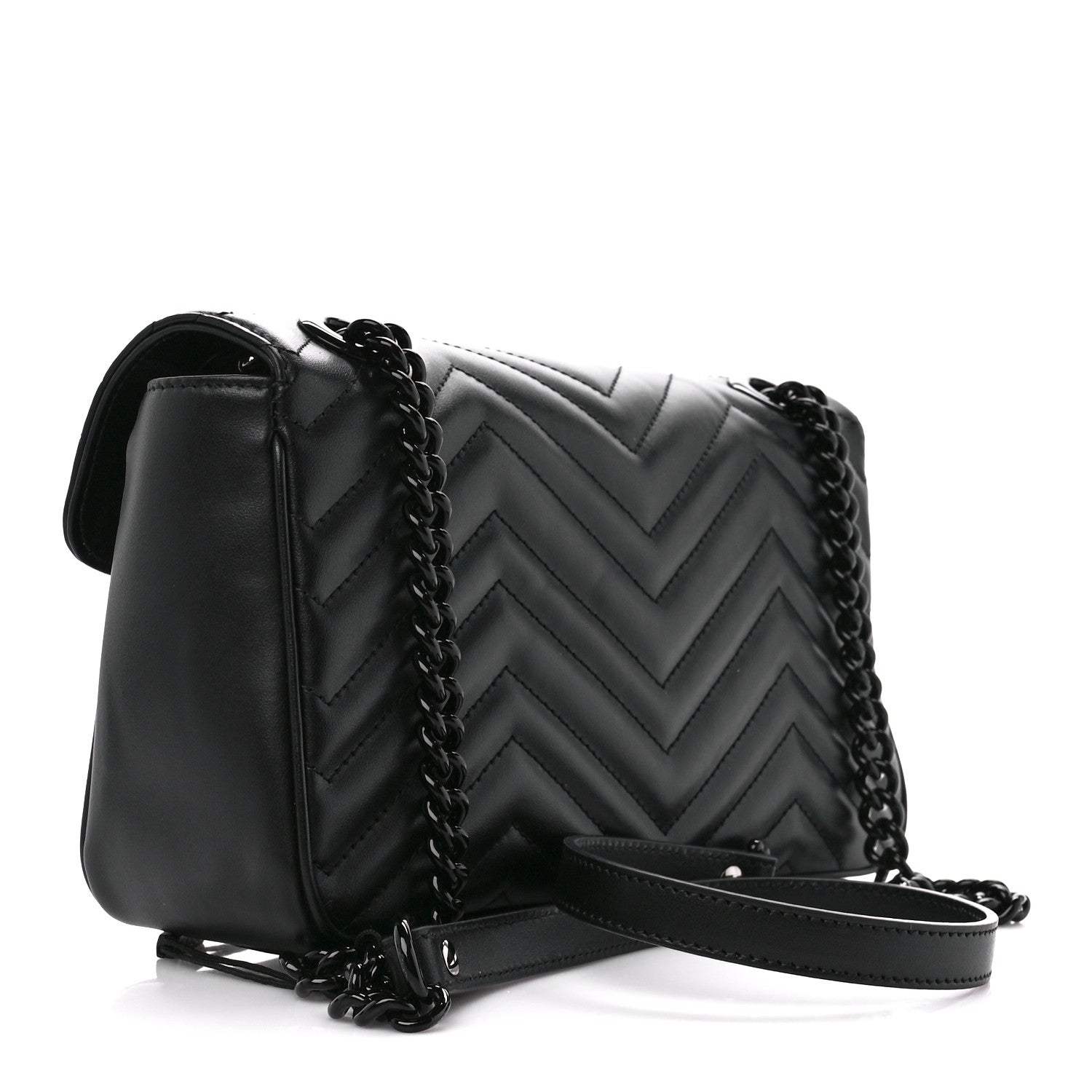Gucci Calfskin Matelasse Monochrome Small GG Marmont Shoulder Bag Black 3 of 10