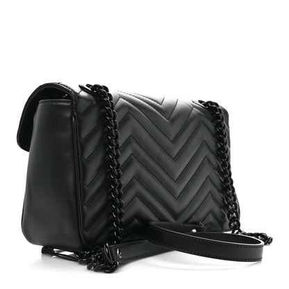 Gucci Calfskin Matelasse Monochrome Small GG Marmont Shoulder Bag Black 3 of 10