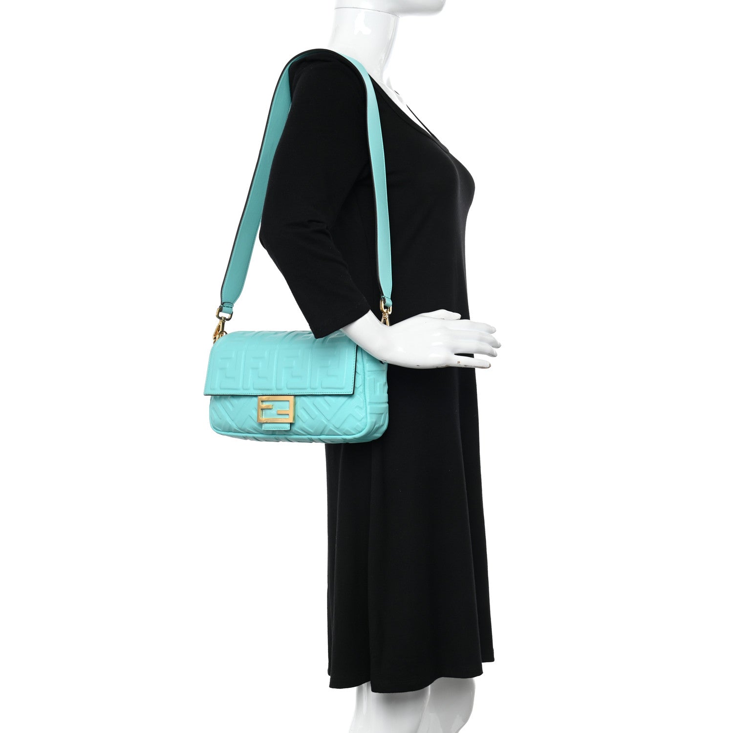 Fendi Nappa FF 1974 Embossed Baguette Spring Turquoise 2 of 10