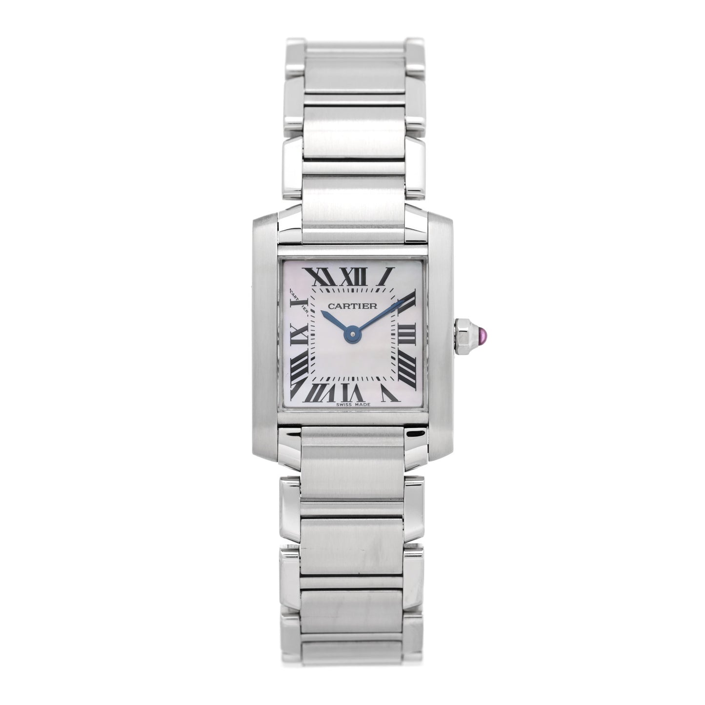 Stainless Steel Pink Mother of Pearl 20mm Tank Francaise Quartz Watch