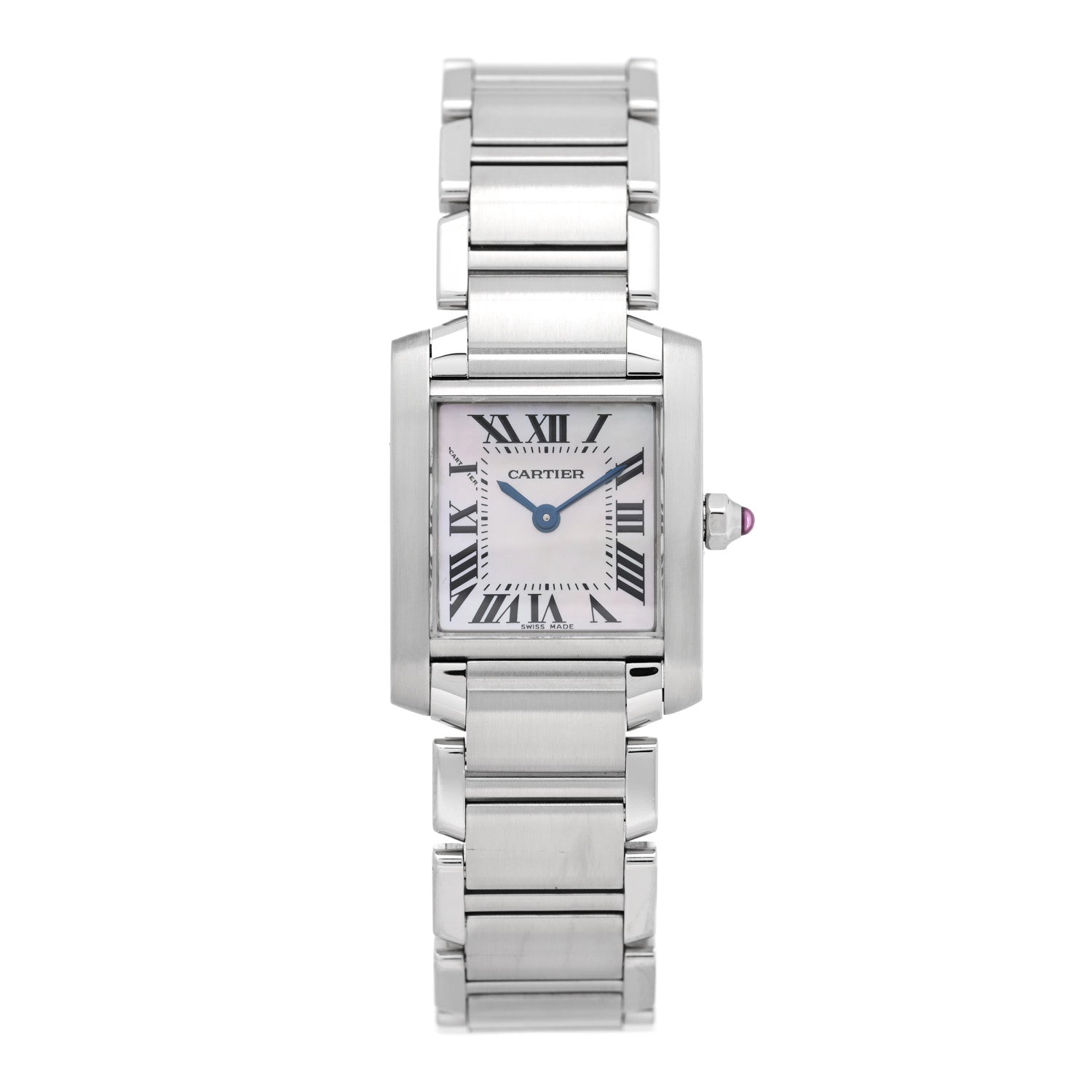 Cartier Stainless Steel Pink Mother of Pearl 20mm Tank Francaise Quartz Watch 1 of 4
