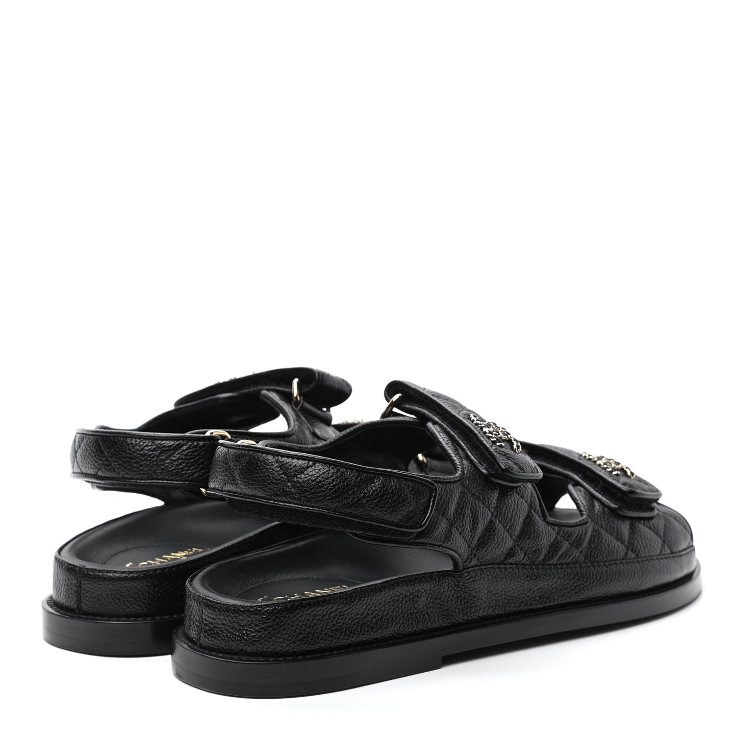 Grained Calfskin Velcro Dad Sandals 38.5 Black