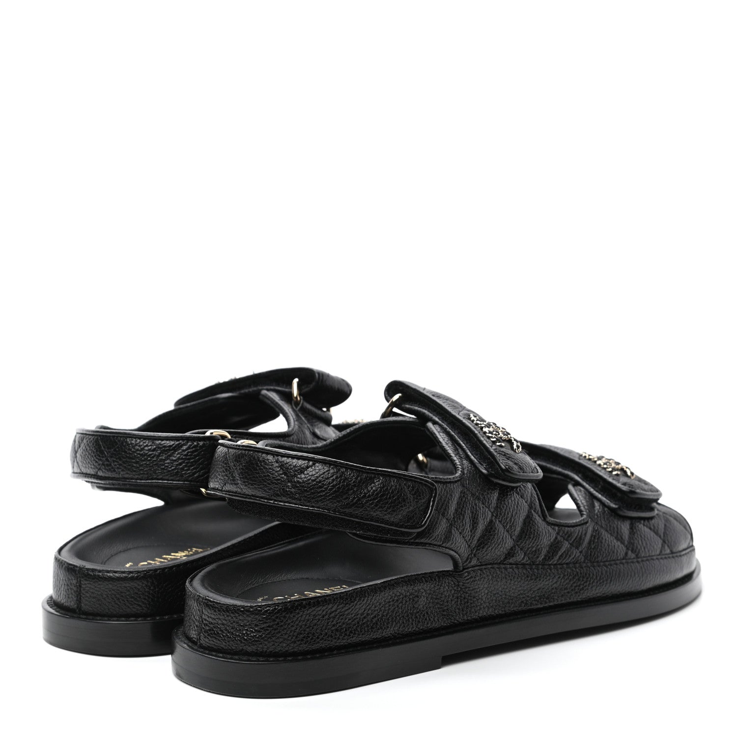 Chanel Grained Calfskin Velcro Dad Sandals 38.5 Black 4 of 8