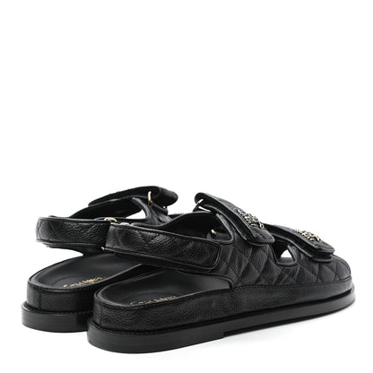Chanel Grained Calfskin Velcro Dad Sandals 38.5 Black 4 of 8