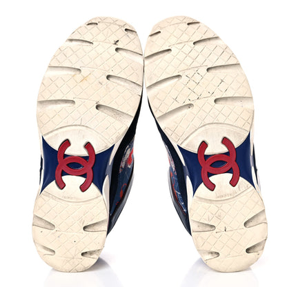 Chanel Canvas Suede Calfskin Womens CC Sneakers 35.5 Navy Red Black 5 of 14