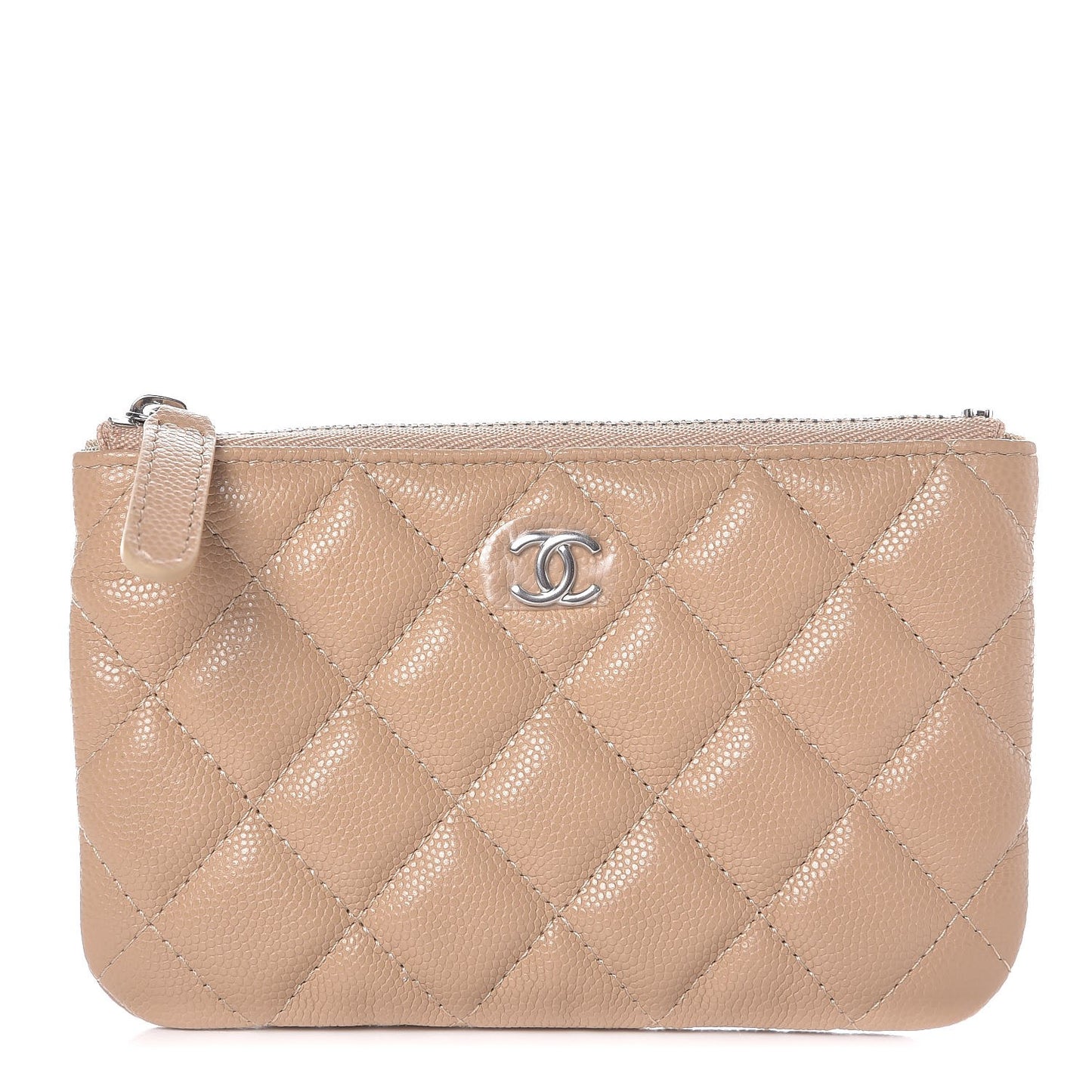 Caviar Quilted Small Cosmetic Case Beige