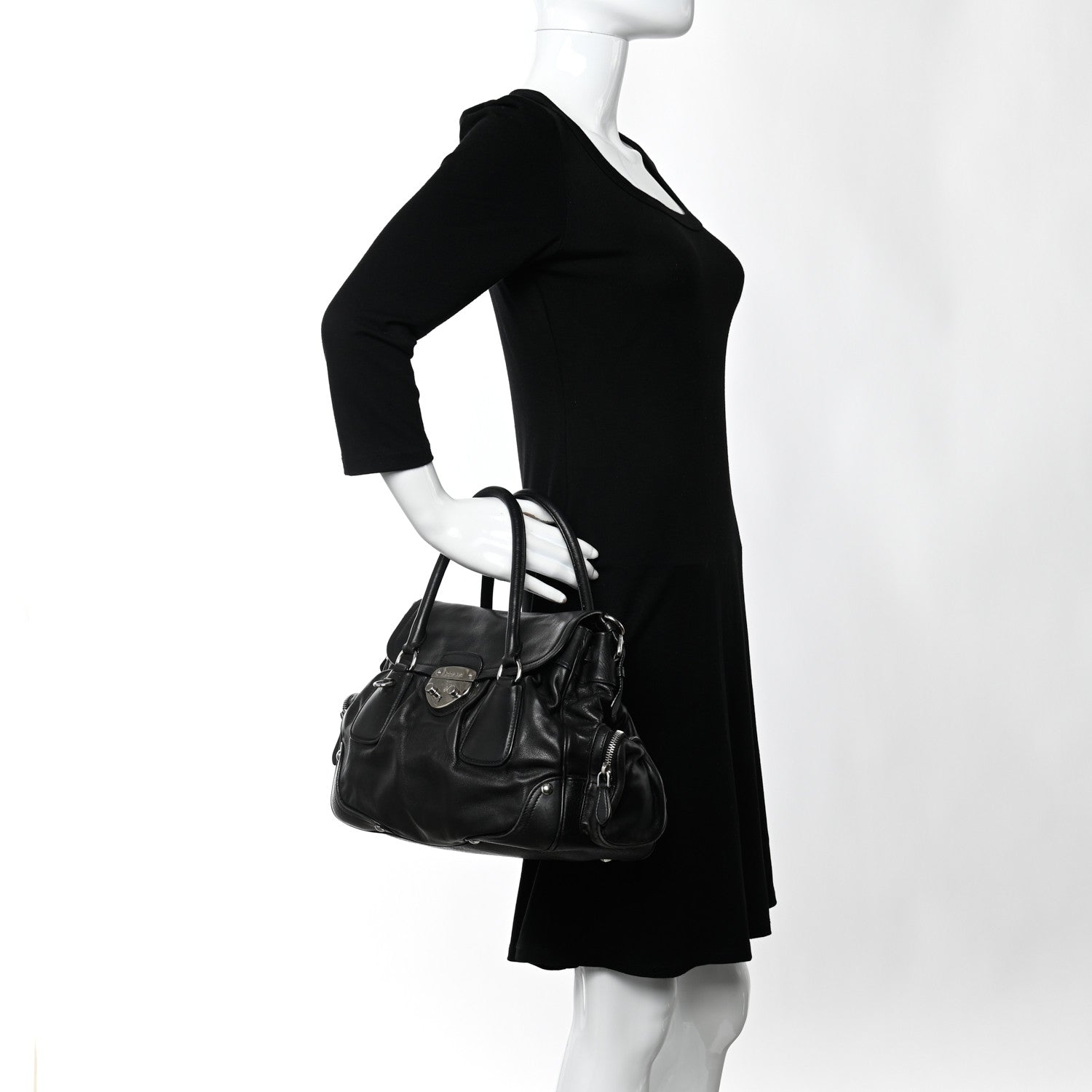 Prada Cervo Antik Easy A Foldover Pushlock Flap Satchel Black 2 of 18