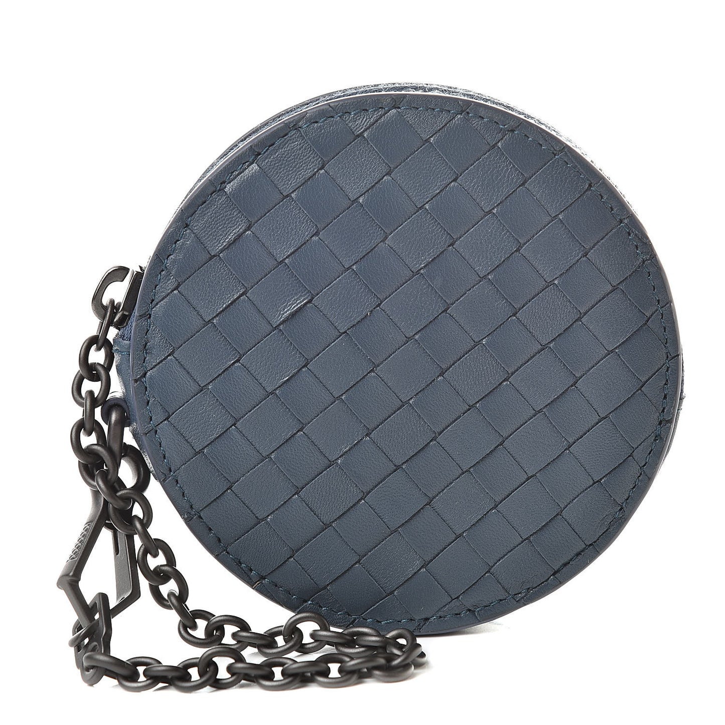 Nappa Intrecciato Round Coin Pouch Key Ring Denim