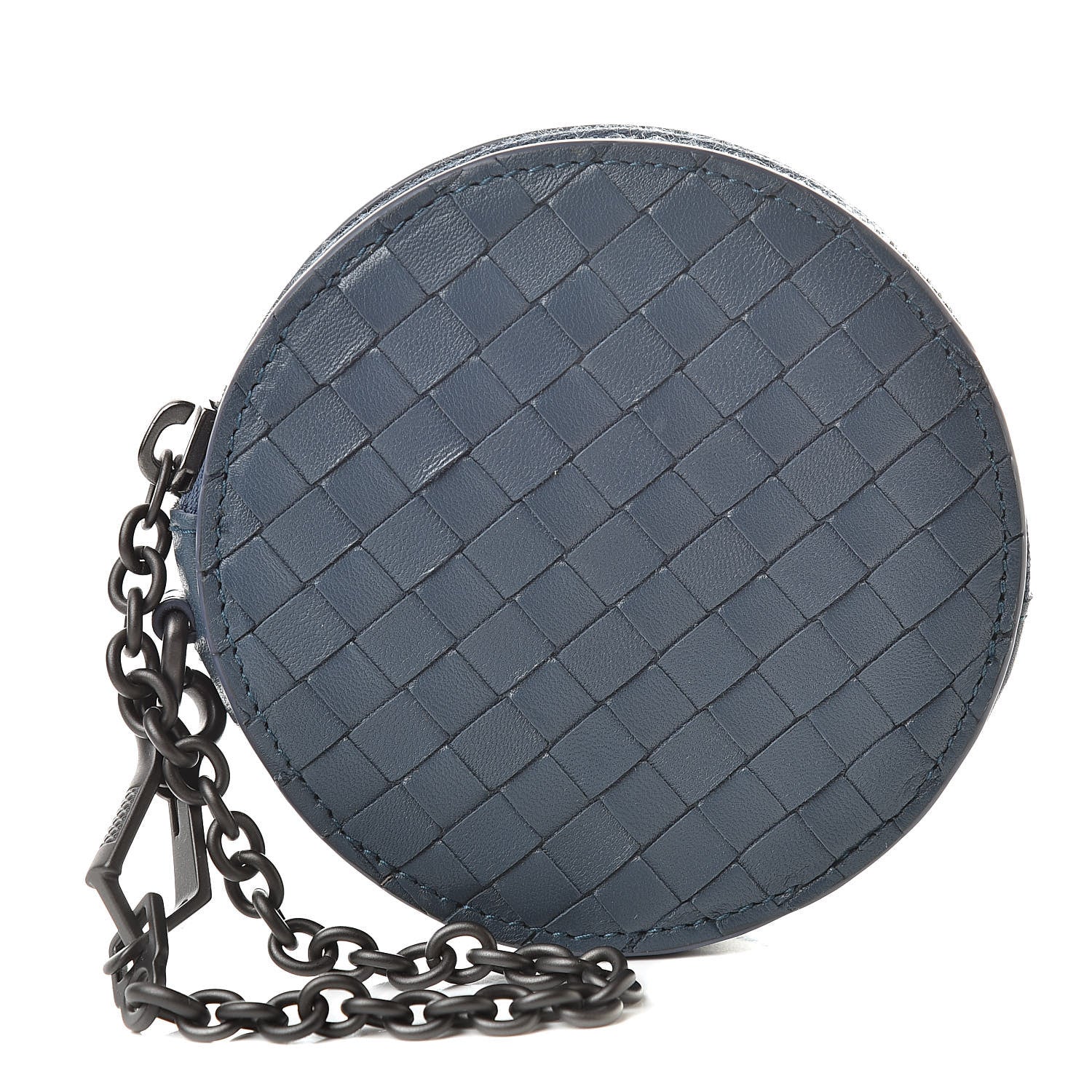Bottega Veneta Nappa Intrecciato Round Coin Pouch Key Ring Denim 1 of 6
