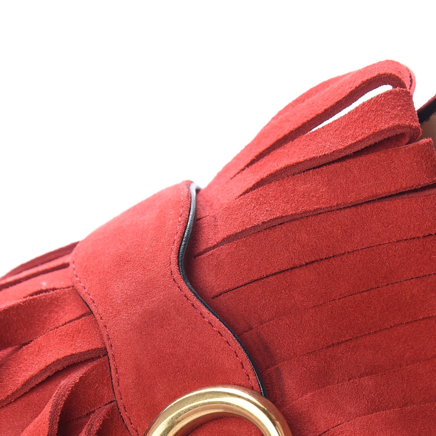 Kid Scamosciato GG Marmont Fringe 105mm Loafer Pumps 41 Vulcanic Red