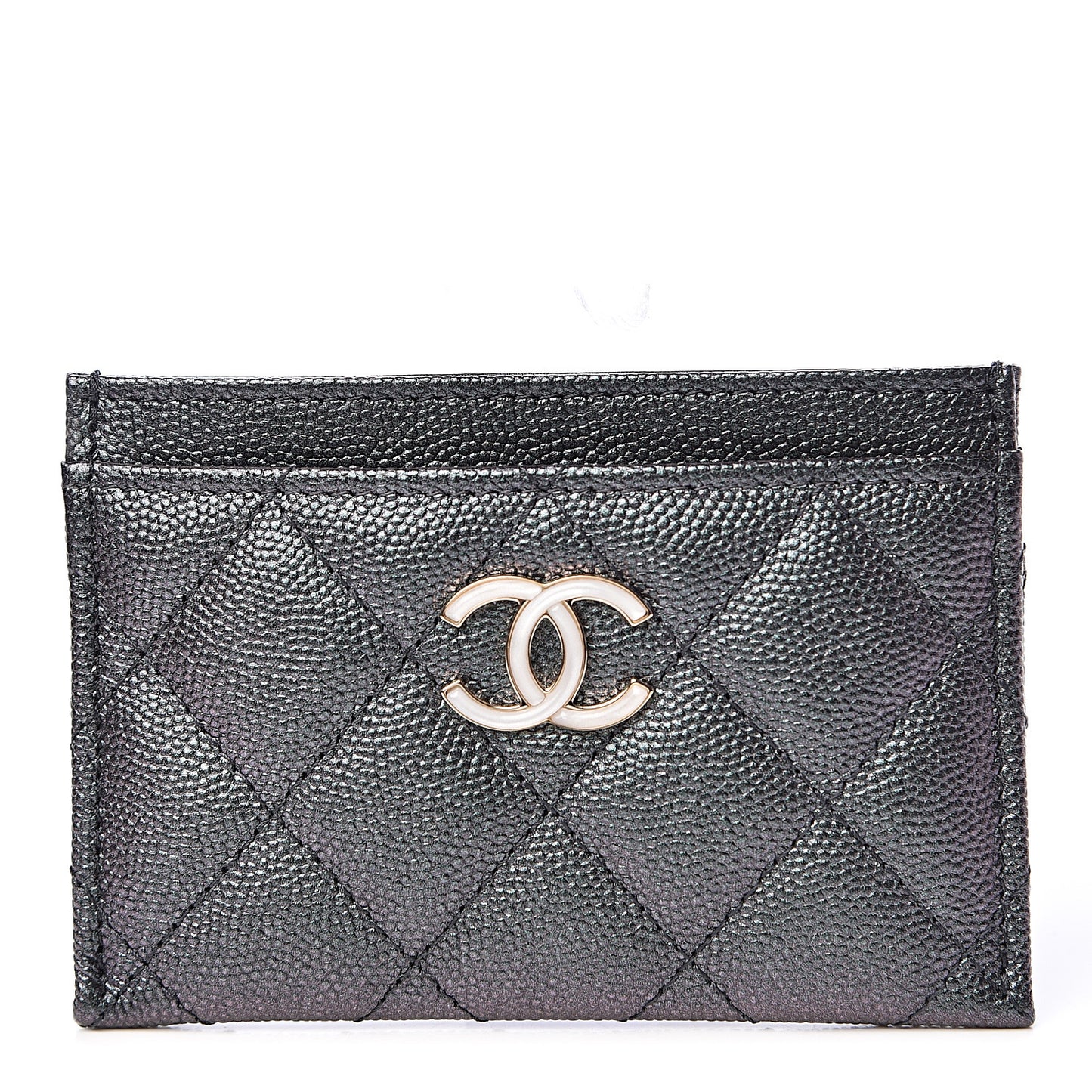 Iridescent Caviar Quilted Card Holder Black