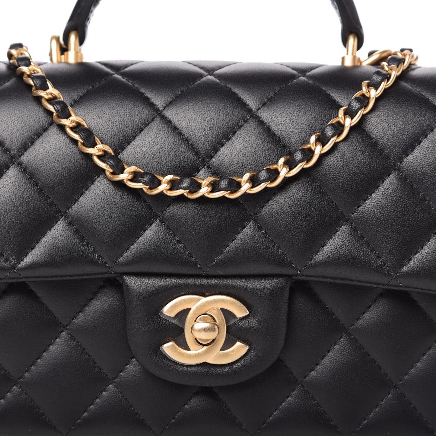Lambskin Quilted Mini Top Handle Rectangular Flap Black