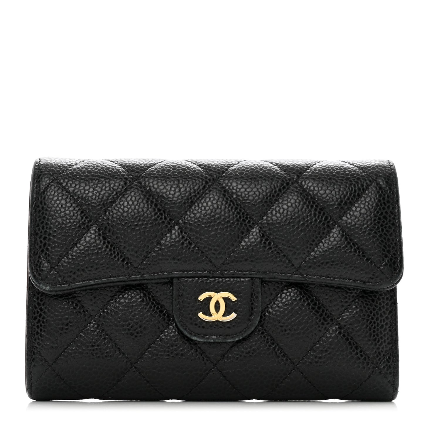Caviar Quilted Medium Flap Wallet Black